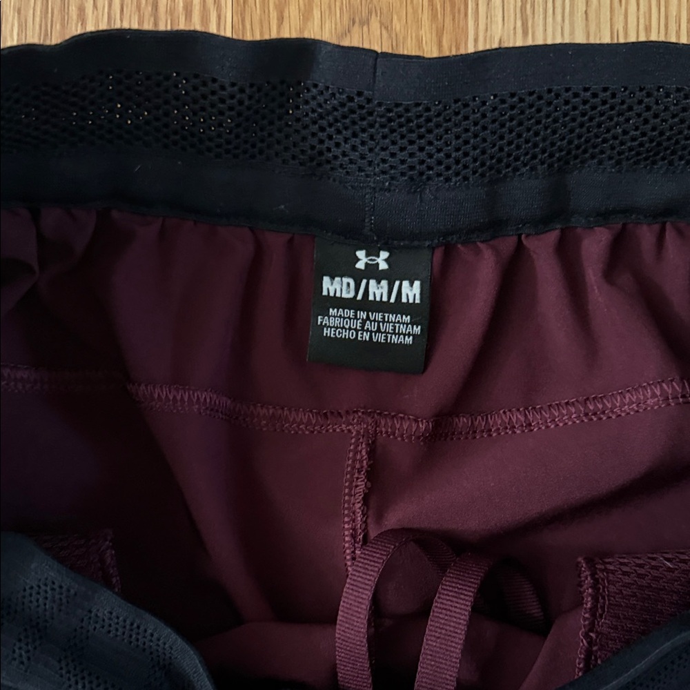 Under Armour Men's Maroon Athletic Shorts with Black Waistband - Picture 4 of 6